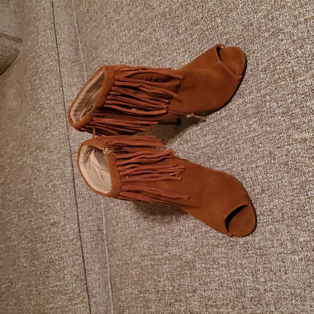 Camel Booties With Tassels Size 10 - image 1